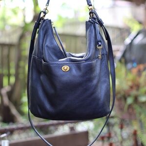 Fossil Black Leather Hobo Crossbody